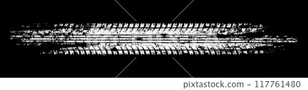 Grunge tire track, wheel braking marks. White truck, car or motorcycle tread pattern silhouette. Auto race, motorsport, speed racing design element. Vector illustration 117761480