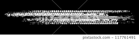Grunge tire track, wheel braking marks. White truck, car or motorcycle tread pattern silhouette. Auto race, motorsport, speed racing design element. Vector illustration Grunge tire track, wheel braking marks. White truck, car or motorcycle tread pattern silhouette. Auto race, motorsport, speed racing design element. Vector illustration 117761491