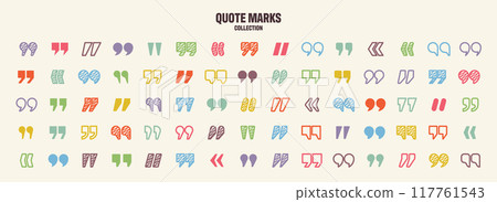 Hatched text quotation marks. Hand drawn quotes icon. Typographic speech mark symbol. Vector illustration. Message or comment. Vector illustration Hatched text quotation marks. Hand drawn quotes icon. Typographic speech mark symbol. Vector illustration. Message or comment. Vector illustration 117761543