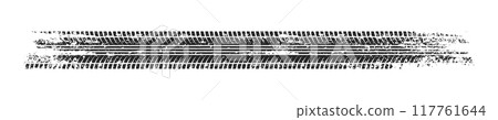 Grunge tire track, wheel braking marks. Truck, car or motorcycle tread pattern silhouette. Auto race, motorsport, speed racing design element. Vector illustration Grunge tire track, wheel braking marks. Truck, car or motorcycle tread pattern silhouette. Auto race, motorsport, speed racing design element. Vector illustration 117761644