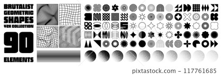 Brutalist geometric shapes, modern symbols. Groovy checkered pattern, distorted tiled grid. Simple elements, forms. Retro design, trendy contemporary minimalist style, y2k. Vector illustration Brutalist geometric shapes, modern symbols. Groovy checkered pattern, distorted tiled grid. Simple elements, forms. Retro design, trendy contemporary minimalist style, y2k. Vector illustration 117761685