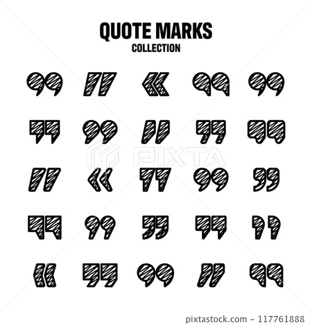 Hatched text quotation marks. Hand drawn quotes icon. Typographic speech mark symbol. Vector illustration. Message or comment. Vector illustration Hatched text quotation marks. Hand drawn quotes icon. Typographic speech mark symbol. Vector illustration. Message or comment. Vector illustration 117761888