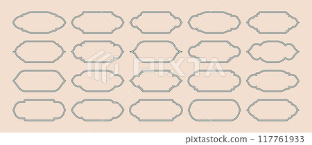 Islamic frames, oriental style objects. Arabic shapes, windows and arches. Traditional ornamental banner, frame. Muslim holidays, Ramadan Kareem. Modern eastern architecture. Vector illustration 117761933