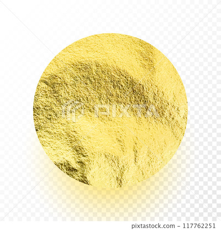 Gold foil, shiny handmade circle. Golden glittering texture, pattern. Luxury shining hand drawn background. Wedding, greeting card decoration element. Modern minimalist art. Vector illustration 117762251