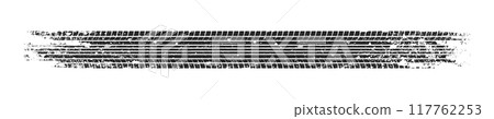 Grunge tire track, wheel braking marks. Truck, car or motorcycle tread pattern silhouette. Auto race, motorsport, speed racing design element. Vector illustration Grunge tire track, wheel braking marks. Truck, car or motorcycle tread pattern silhouette. Auto race, motorsport, speed racing design element. Vector illustration 117762253