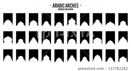 Islamic frames, oriental style objects. Arabic shapes, windows and arches. Traditional ornamental banner, frame. Muslim holidays, Ramadan Kareem. Modern eastern architecture. Vector illustration Islamic frames, oriental style objects. Arabic shapes, windows and arches. Traditional ornamental banner, frame. Muslim holidays, Ramadan Kareem. Modern eastern architecture. Vector illustration 117762262