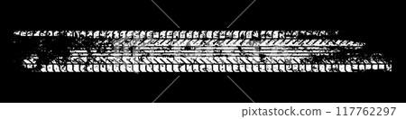 Grunge tire track, wheel braking marks. White truck, car or motorcycle tread pattern silhouette. Auto race, motorsport, speed racing design element. Vector illustration Grunge tire track, wheel braking marks. White truck, car or motorcycle tread pattern silhouette. Auto race, motorsport, speed racing design element. Vector illustration 117762297