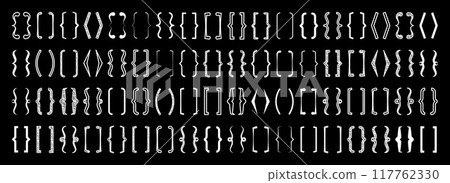 Shaded text brackets, black quotation box. Curly, square and corner parentheses. Vintage typographical symbol, calligraphic quote frame. Doodle, lettering element. Vector illustration 117762330