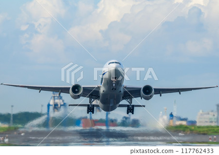 Airplane taking off from the airport 117762433