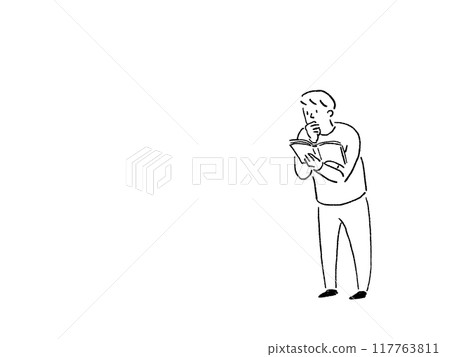 Man reading a book, line drawing 117763811