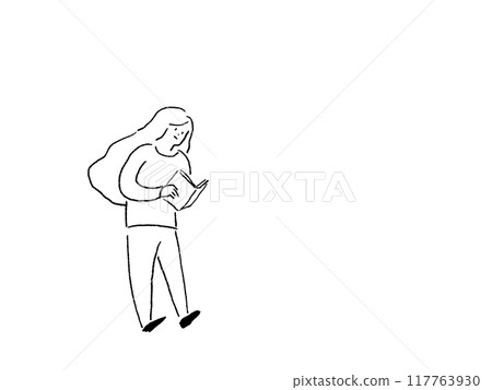 Woman reading a book, line drawing 117763930