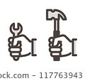 Tools and hand. Construction, repair and maintenance icons [Vector illustration material] 117763943