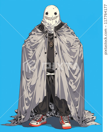 Halloween boogeyman cosplay girl manga style illustration 117764177