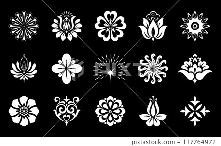 Flowers icon set. Flowers isolated on transparent background. Flowers in modern simple. Cute round flower plant nature collection. Vector illustrator Flowers icon set. Flowers isolated on transparent background. Flowers in modern simple. Cute round flower plant nature collection. Vector illustrator 117764972