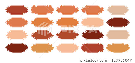Islamic frames, oriental style objects. Arabic shapes, windows and arches. Traditional ornamental banner, frame. Muslim holidays, Ramadan Kareem. Modern eastern architecture. Vector illustration 117765047