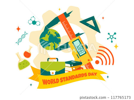 World Standards Day Vector Illustration on October 14 featuring a Globe, Stopwatch, Ruler Scale, and Quality Board in a Flat Style Cartoon Background World Standards Day Vector Illustration on October 14 featuring a Globe, Stopwatch, Ruler Scale, and Quality Board in a Flat Style Cartoon Background 117765173