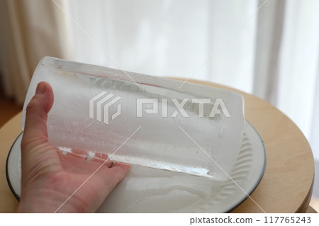 Block ice made from milk cartons Block ice made from milk cartons 117765243