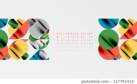 Color beautiful circles, semi circles, squares and round triangles. Geometric mosaic style pattern abstract background for wallpaper, banner, backdrop, card, book Illustration, landing page 117765418