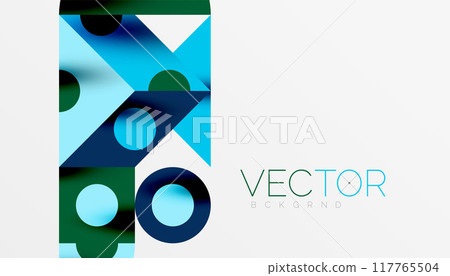 Colorful triangles circles square geometric design. Abstract background for wallpaper, banner, backdrop, card, book Illustration, landing page 117765504