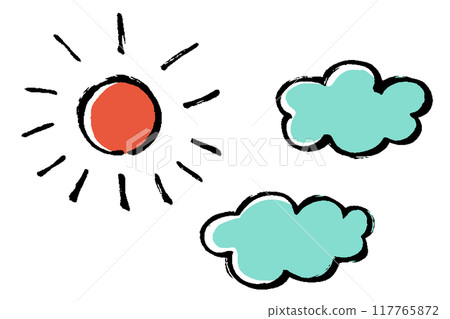 Brush-touch sun and cloud illustration set 117765872