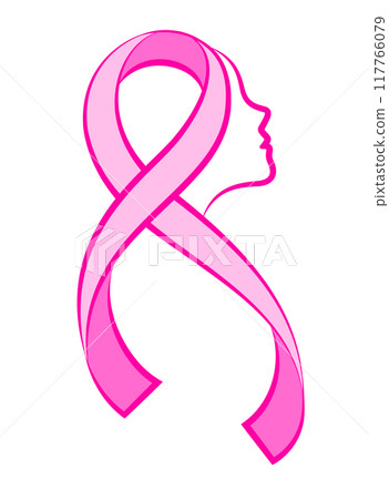 Woman face in pink ribbon. 117766079