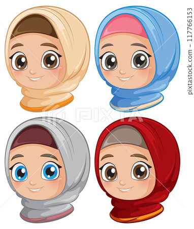 Cute Muslim Characters in Hijabs 117766153