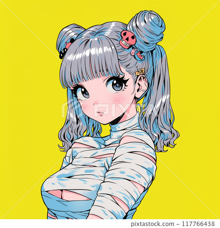 萬聖節角色扮演木乃伊角色扮演女孩卡通風格插畫 117766438