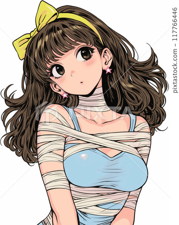 萬聖節角色扮演木乃伊角色扮演女孩卡通風格插畫 117766446