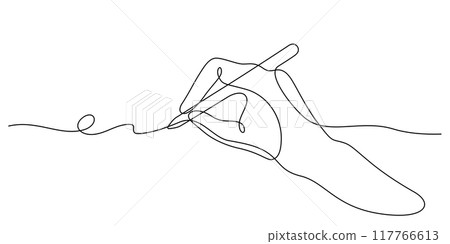 pen in hand writing one line drawing continuous pen in hand writing one line drawing continuous 117766613
