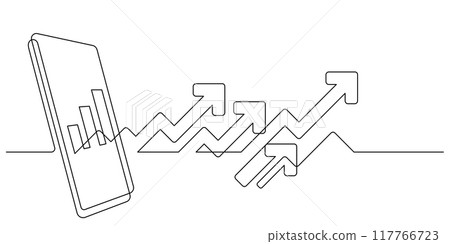 smart phone with up arrows growth high one line 117766723
