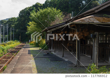 裝飾著乾燥花的上神梅站 [渡良瀨溪國鐵道] 群馬縣 117766912