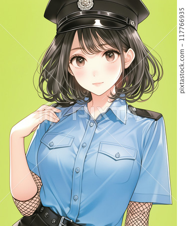 Halloween cosplay miniskirt police girl manga style illustration 117766935