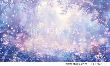 夢幻童話世界森林的水彩插畫景觀 117767108