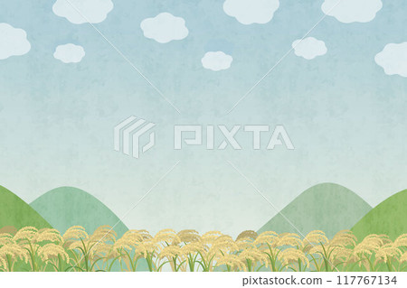 Rice field landscape Watercolor illustration of rice field Rice background Rice field landscape Watercolor illustration of rice field Rice background 117767134