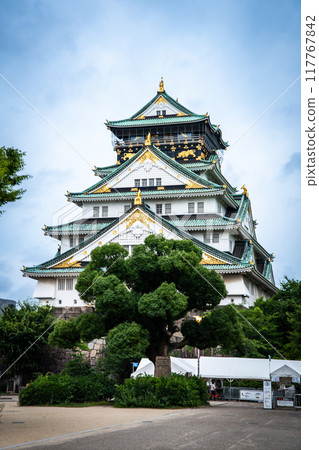 Views of Osaka Castle in evening in Japan  117767842