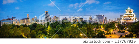 Views of Osaka Castle in evening in Japan Views of Osaka Castle in evening in Japan 117767929