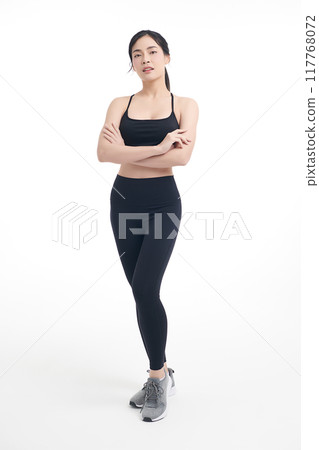 Beautiful young asian sport woman with sportswear ready for exercise on white background, Advertising sportswear and yoga wear, Healthy lifestyle, sport. Beautiful young asian sport woman with sportswear ready for exercise on white background, Advertising sportswear and yoga wear, Healthy lifestyle, sport. 117768072
