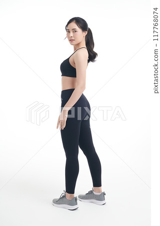 Beautiful young asian sport woman with sportswear ready for exercise on white background, Advertising sportswear and yoga wear, Healthy lifestyle, sport. 117768074