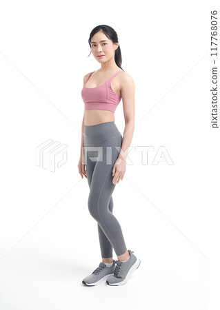 Beautiful young asian sport woman with sportswear ready for exercise on white background, Advertising sportswear and yoga wear, Healthy lifestyle, sport. 117768076