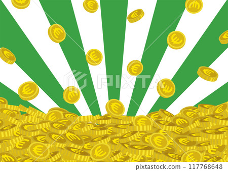 Vector illustration of a green radiation background and falling euro coins 117768648