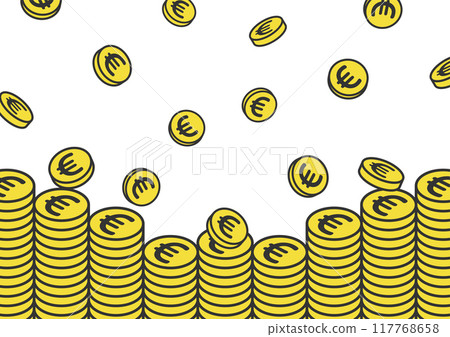 Vector illustration of stacked euro coins and falling coins Vector illustration of stacked euro coins and falling coins 117768658