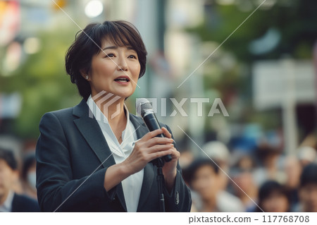Female politician giving a street speech 117768708