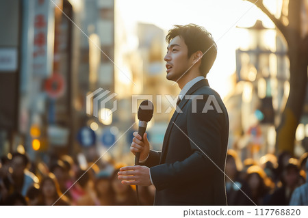 Male politician's street speech 117768820