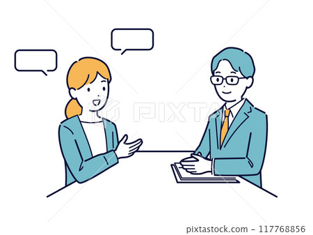 Illustration of a businessman meeting with a customer Illustration of a businessman meeting with a customer 117768856
