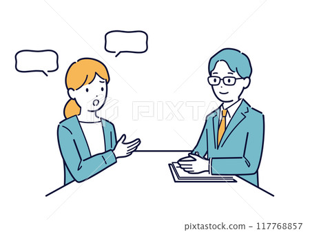 Illustration of a businessman receiving a customer consultation Illustration of a businessman receiving a customer consultation 117768857