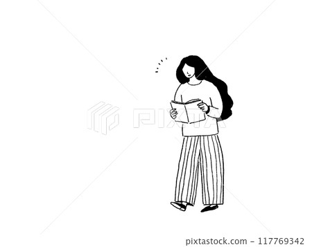 Woman reading a book, line drawing 117769342