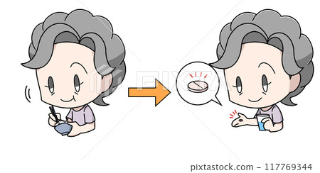 老婦人飯後服藥插畫 117769344