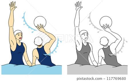 Illustration set of female players playing water polo 117769680