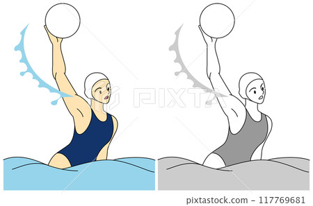 Illustration set of female players playing water polo 117769681