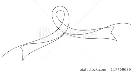 breast cancer awareness ribbon one line drawing 117769689
